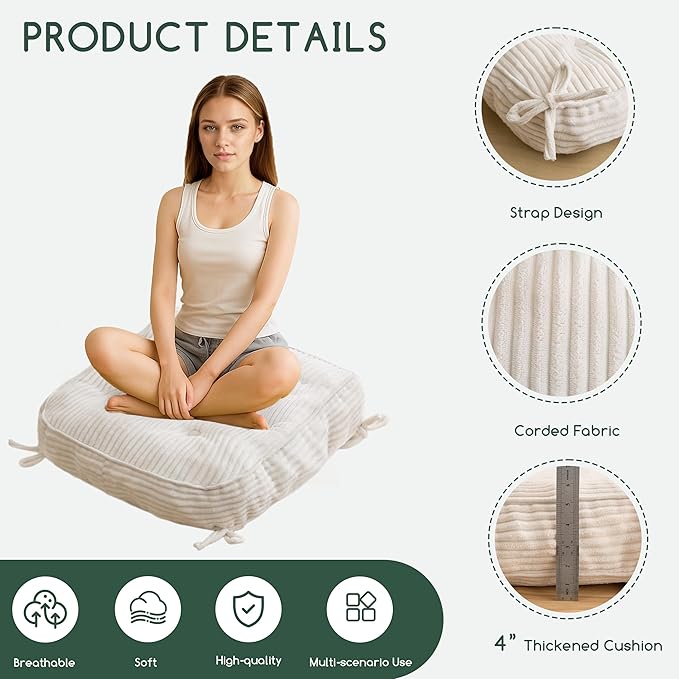HIGOGOGO Rocking Chair Cushion with Corduroy Cover (Without Chair), 46 x 18 Inch Supportive Cushion, Overstuffed Chair Cushion,Beige
