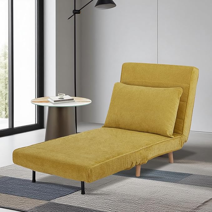 CITTANEO 31" Convertible Sleeper Chair, 3-in-1 Foldable Chair Bed with Pillow, 3-Position Adjustable Backrest, Single Sofa Bed for Apartment, Office, Mustard Yellow