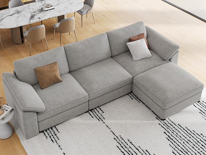 EASE MOOSE Oversized L Shape Sectional Modular Sofa,Wide Deep seat Sectional Sofa,FSC Certified Comfortable Chenille Grey Cloud Modular Sofa