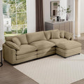 Aoowow Corduroy 3 Seater Cloud Couch with Ottoman,Modern Cloud Couches for Living Room,Modular Sectional Cloud Sofas with Deep Seat,Oversized Tufted L-Shaped Sofa Set (Tan, 3 Seater + 1 Ottoman)