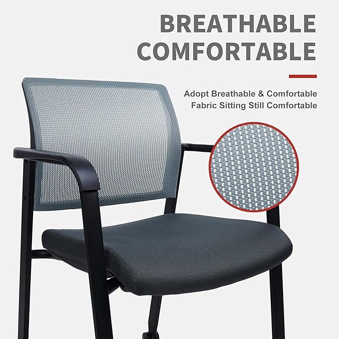 CLATINA Rolling Conference Room Chairs, 1 Pack Stackable Conference Room Chairs with Wheels and Paddle, Ergonomic Mesh Back and Arms for Meeting, Conference, Training Room & Home Office (Grey)