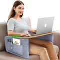 Lap Desk Pillow with Wooden Top, Large Reading Pillow for Bed, Laptop Desk for Couch, Gray
