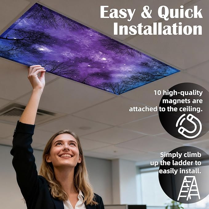 8 Pcs Fluorescent Light Covers - 4 x 2 Feet Covers for Ceiling Lights, Magnetic Light Filters for Classroom, Office, Hospitals, Home