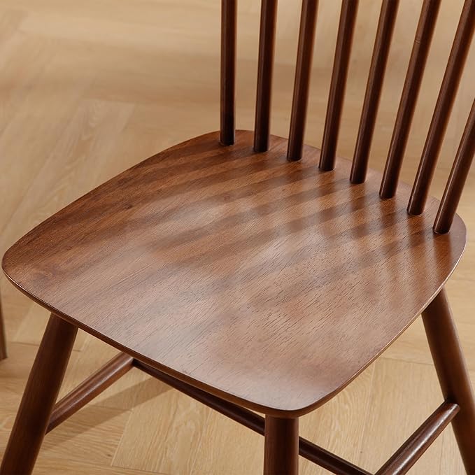 LZAREAL Windsor Dining Chairs Farmhouse Dining Chairs Set of 4 Modern Wood Kitchen Chairs Mid Century French Country Spindle Chair for Dinning Room Kitchen Restaurant Bar Canteen Library, Walnut