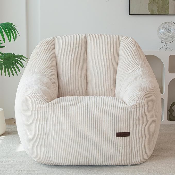 MAXYOYO Bean Bag Chair, Bean Bag Sofa with Filler, Cozy Living Room Chair for Adults and Kids, Stuffed Floor Sofa for Bedroom Dorm Reading, Beige