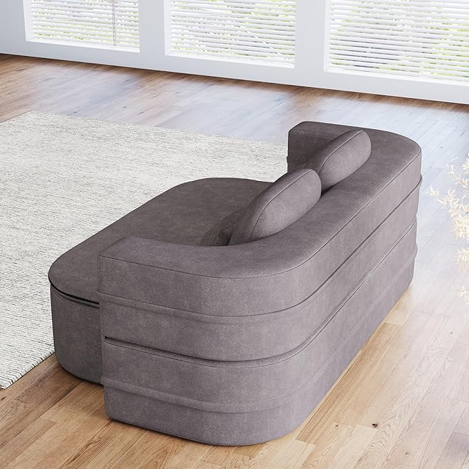 Antetek Convertible Sleeper Sofa, Modern Folding Futon Chenille Floor Foam Compression Loveseat Sofa Bed Couch, Foldable Full Size Guest Bed with 4 Pillows for Living Room Bedroom Apartment, Grey