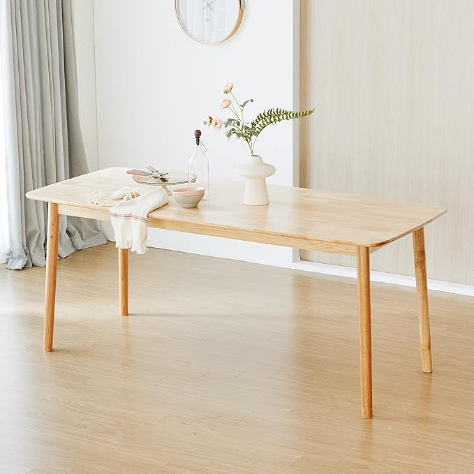 Livinia Aslan 70.9" Malaysian Oak Rectangular Wooden Dining Table/Large Solid Wood Kitchen Desk (Natural Oak)