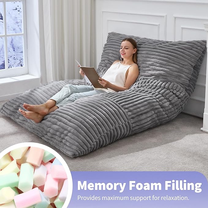 Hobestluk 3 in 1 Bean Bag Chair Giant Bean Bag Chairs Convertible Bean Bag Floor Cushion with Machine Washable Cover, Beanbag Chairs for Adult (Grey)