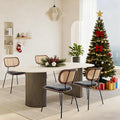 HOCEWI Rattan Dining Chairs Set of 4, Mid Century Modern Dining Chairs with Cane Back for Kitchen Dining Room, 19 Inch Faux Leather Black