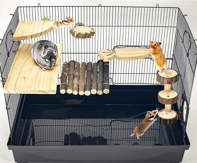 GNB PET Space Expanding Natural Wood Hamster Platform Set, DIY Small Animal Playground Accessories for Hamster Cage, Climbing & Resting Toys with Adjustable Screws for Hamsters, Chinchillas, Gerbils