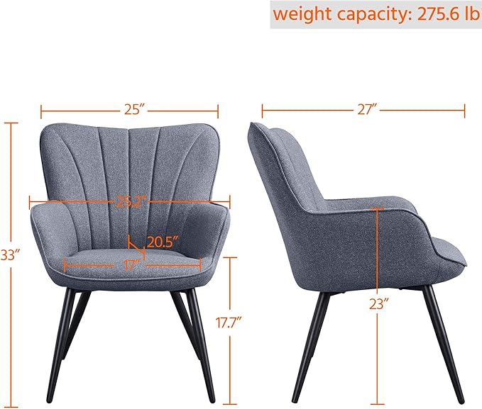 Yaheetech Accent Chair, Modern and Elegant Armchair, Linen Fabric Vanity Chair with Mental Legs and High Back for Living Room Bedroom Office Waiting Room, Grey