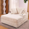 GarveeHome Oversized Chaise Lounge Chair Indoor with Storage Ottoman, Upholstered Corduroy Sofa Bed Cloud Couch with 3 Pillows, Single Sleeper Sofa, Reading Gaming Chair for Living Room, Bedroom