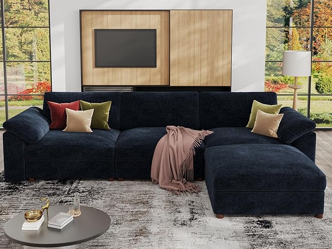 EASE MOOSE Sectional Modular Sofa, Oversized L Shape Sectional Couch Wide Deep seat Sectional Sofa,FSC Certified Comfortable Chenille Blue Modular Sofa