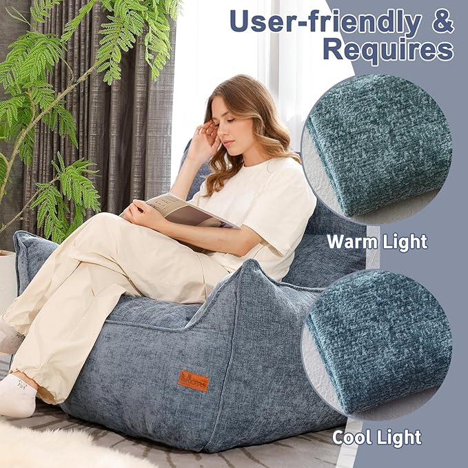 Giant Bean Bag Chair, Beanbag Chairs for Adults, Teens & Kids, Comfy Sofa Chair with Handle & Filling for Living Room, Reading & Gaming, Non-Slip(Bule-XL)
