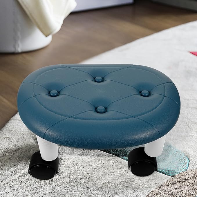 BESPORTBLE Rolling Stool with Wheels Blue Low Small Stool for Office Portable Foot Rest for Pedicure and Home Use