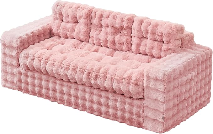 Hobestluk 3-Seater Sofa Boneless Couch with Tufted Button Design 2 in 1 Comfy Cloud Couch Oversized Sofa for Living Room Bedroom Apartment or Office (Pink, 3 Seater)