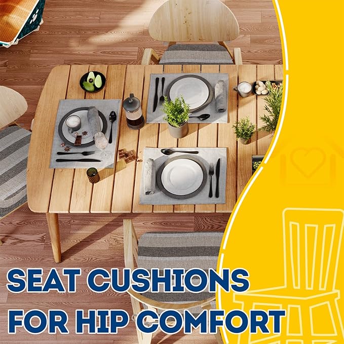 AAAAAcessories D-Shaped Chair Cushions, 2" Thick Dining Chair Pads with Ties and Removable, Machine-Washable Cover, 17" x 16", Set of 6, Boldstripes Chocolate/Beige