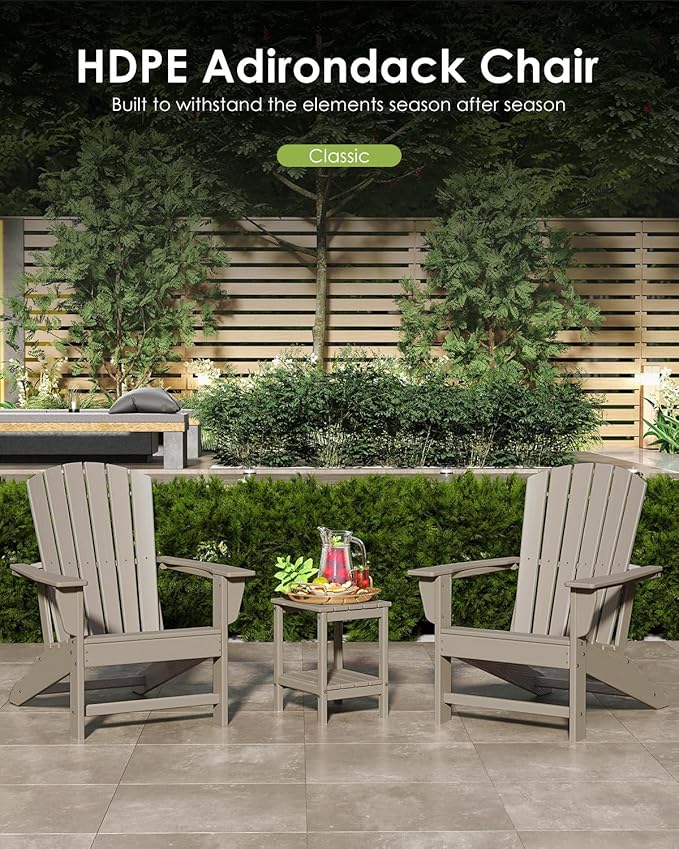 GREENVINES Adirondack Chair | Wood Grain HDPE Plastic | All Weather | Oversized Fire Pit Chairs | Desert Brown | Poly Lumber | for Outdoor Deck Backyard Patio Garden