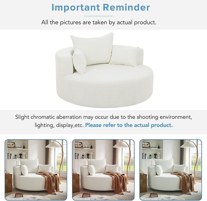 Merax 360° Swivel Chair, Chenille Fabric Accent Barrel Chair, Swivel Round Sofa Chair with 3 Removable Pillows for Living Room, Bedroom, Office and Hotel, Beige