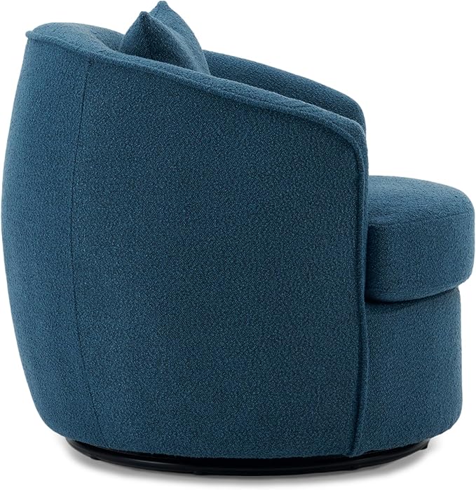 FaFaSoGoodFa Swivel Accent Chair Set, Modern Upholstered Boucle Barrel Arm Chairs with Pillow for Living Room, 360 Degree Round Swivel Sherpa Armchair with Round Base for Bedroom Club (2, Dark Blue)