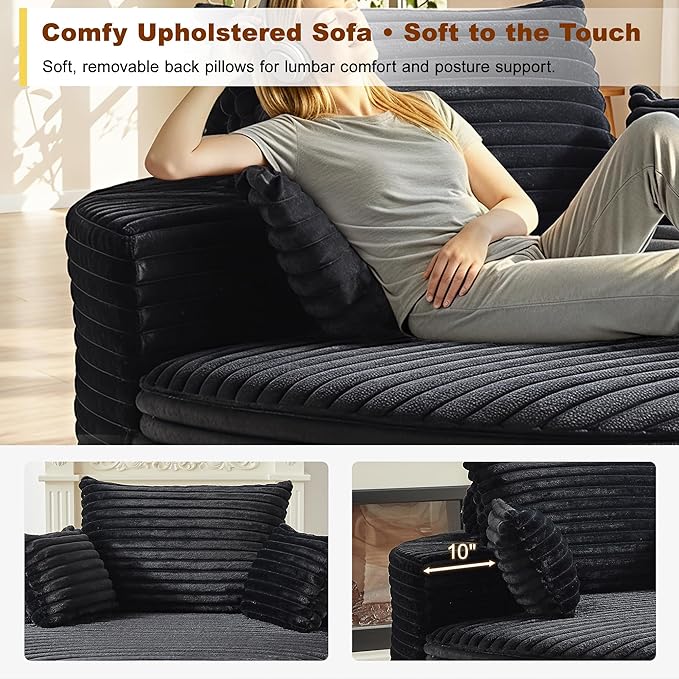 55'' Oversized Round Boneless Chaise Lounge Chair Indoor, Upholstered Corduroy Deep Seat Cloud Large Circle Sofa Couches Bed Corduroy Modern Floor No Assembly Sleeper Bed for Living Room, Bedroom