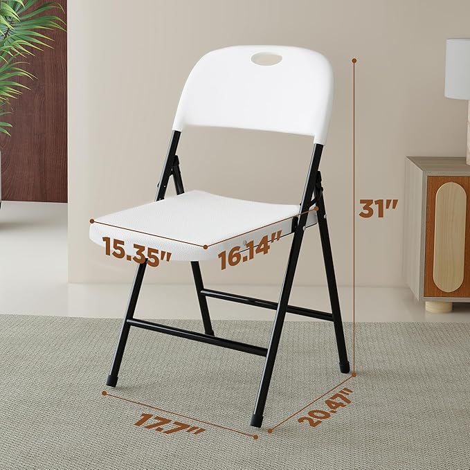 Folding Chairs, Plastic Foldable Chair, Outdoor Plastic Sturdy Metal Folding Chairs, Heavy Duty Foldable Commercial Seating for Picnic, Party, Patio 100 Pack White
