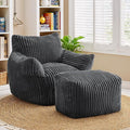 JULY'S SONG Bean Bag Chair with Ottoman for Adults, Fluffy Grey Lazy Couch Sofa Chair with Armrests for Living Room, Bedroom & Dorm
