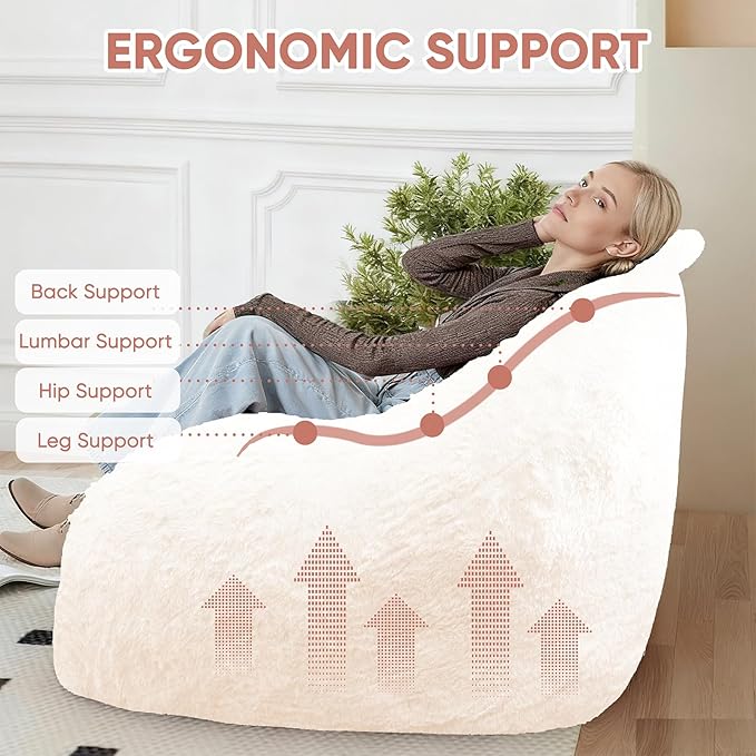 4FT Bean Bag Chair Giant Bean Bag Chairs for Adults Large Bean Chairs with Removable Cover, Beanbag Chair with Filler, Adult Bean Bag Chairs for Living Room, Bedroom Beige