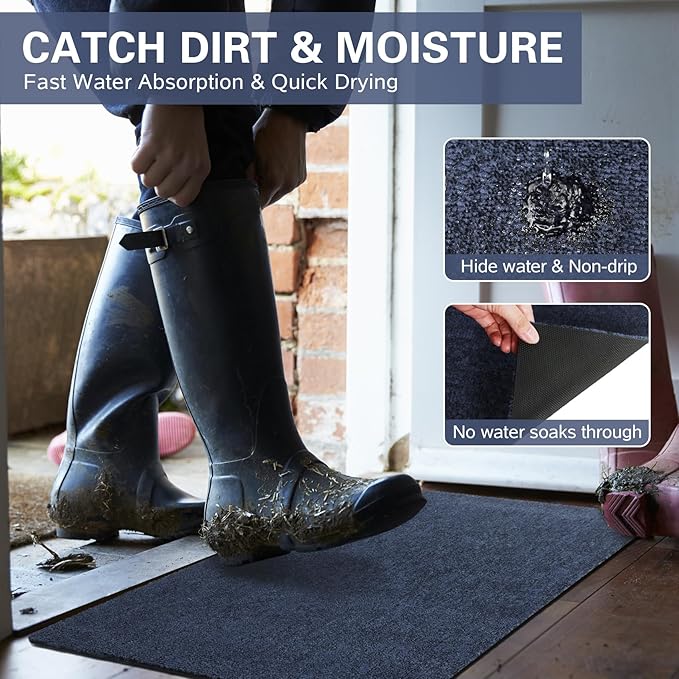 Front Door Mat Indoor and Outdoor, Non-Slip Low Profile Doormat 60"x35", Thin Yet Super Water, Quick-Drying, Dirt Resistant,No Shedding Doormats for Entrances, Garage, Pets,Hotel,Office