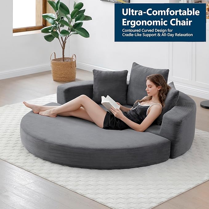 67" Round Convertible Folding Sofa Bed, Boneless Couch Loveseat, Floor Sleeper Chaise Lounge for Living Room, Apartment, Dorm, Small Spaces, Gray