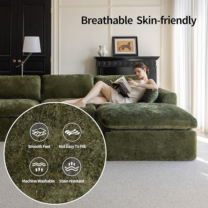 88''Cloud Sectional Couch, Modern L-Shape Sofa, Oversized Convertible 2 Seater Modular Couches for Living Room, Forest Green