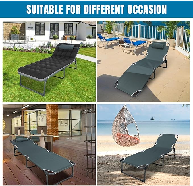 Big RED Camping Sleeping Cot, 5-Position Folding Cot/Lounge Chair with Mattress, Folding Sleep Camp Cots for Adults, Heavy Duty Lounge Chairs for Outside, Beach, Lawn