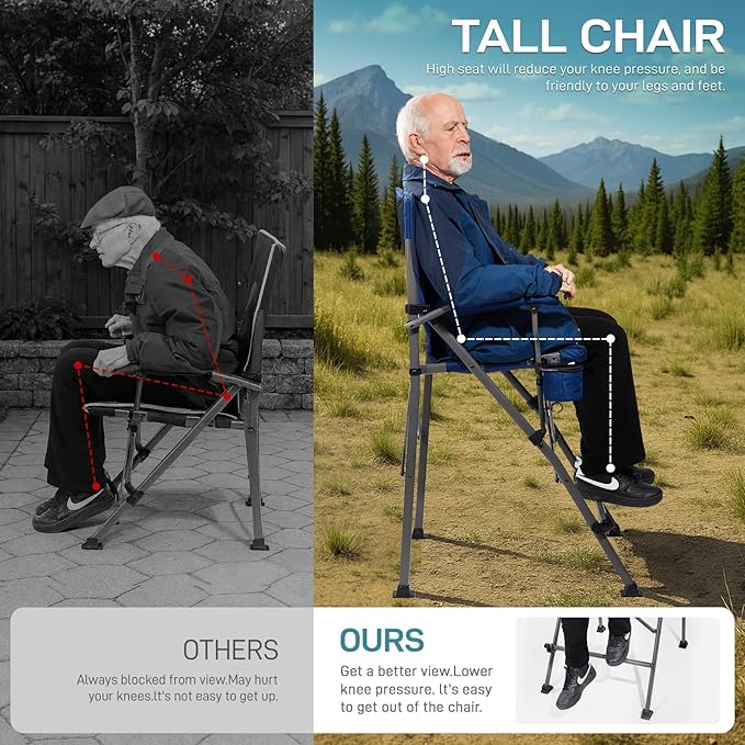 EVER ADVANCED Tall Directors Chair with Cup Holder 31", Bar Height Folding Chair for Camping, Sports with Carry Bag, Mesh Pockets and Footrest, Heavy Duty 300 lbs, Blue