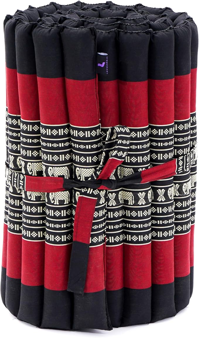 Leewadee - Foldable Floor Mattress - Japanese Roll Up Futon -Trifold Tatami Mat- Guest Floor Bed - Camping Mattress - Thai Massage Mat, Kapok Filled, 75 x 20 inches, Black Red