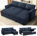 ACMEASE 83 Inches Fabric Sectional Sofa with Pull Out Sofa Bed, Modern L Shaped Sofa with Throw Pillows, Comfortable Sleeper Couch with Storage Chaise for Living Room, Blue
