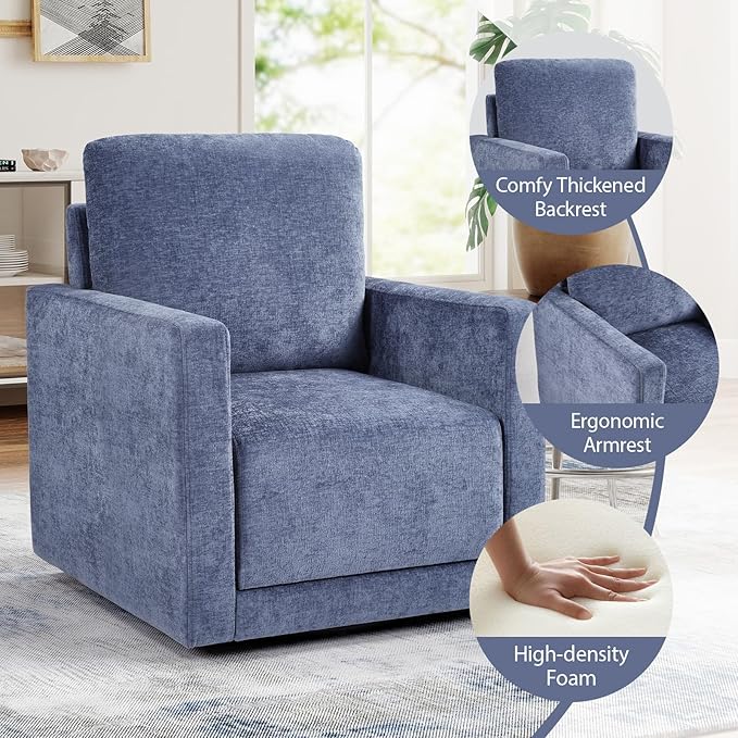 INZOY Swivel Accent Chair with Hidden Storage, Comfy 360° Swivel Chair, Upholstered Chenille Square Chair for Living Room Bedroom Small Spaces, Fully Assembled, Blue