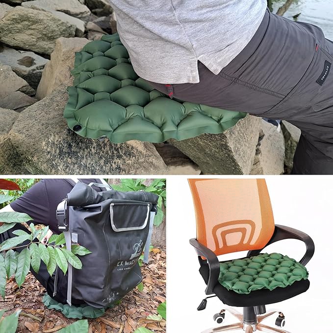 TRIWONDER Ultralight Inflatable Seat Cushion Seat Pad with Air Pump, Easy to Inflate & Deflate Compact Air Pad with Storage Bag for Camping Fishing Office Airplane Stadium Car (Dark Grey with Pump)