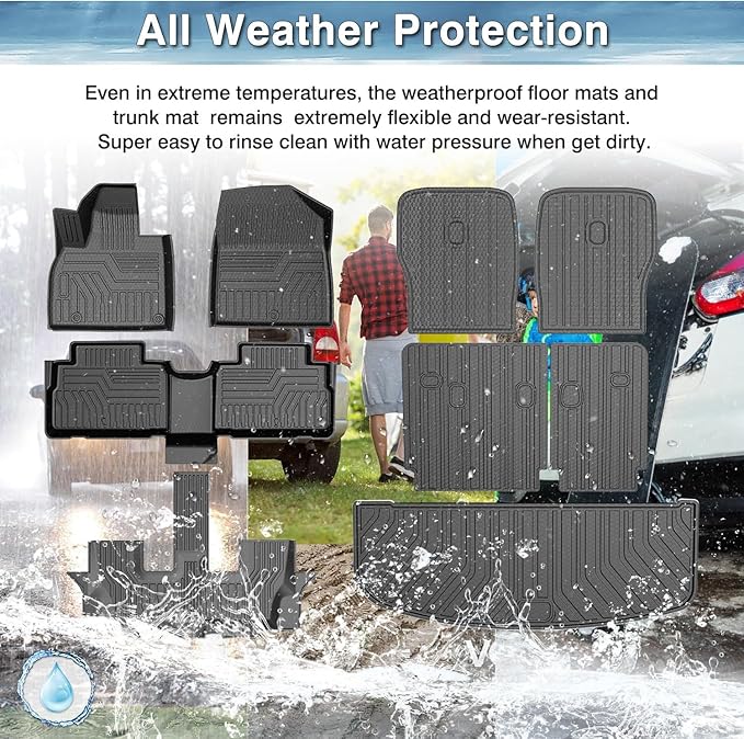 Mixsuper Floor Mats & Cargo Liner for Kia Telluride 2020-2025 7&8 Seats,All Weather TPE Floor Liner Trunk Cargo mat with Backrest Protectors,Full Set Car Mats for Telluride Accessories,Black