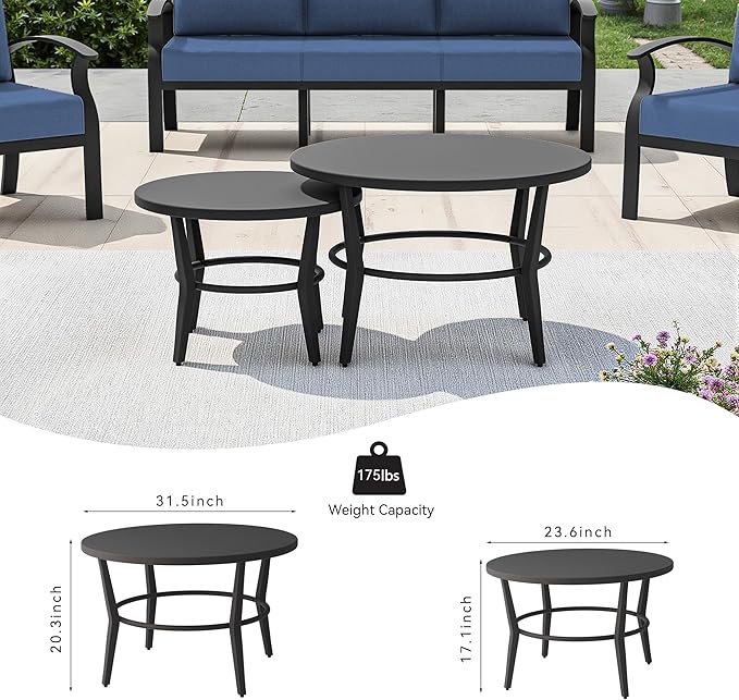 RTDTD Aluminum Outdoor Patio Furniture Set,7 Seats Patio Conversation Sets with 2 Round Coffee Tables,Metal Patio Sectional Furniture Set with 5.1" Thickened Cushions,Navy Blue