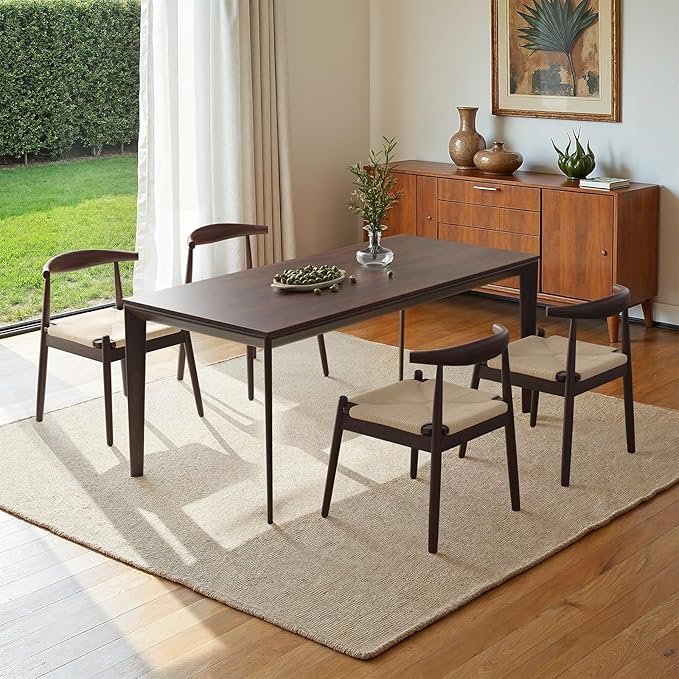 Farini Mid Century Modern Dining Chairs Set of 2, Solid Wood Frame Kitchen Chairs with Woven Upholstered Seat for Dining Room & Breakfast Nook,Latte-Beige