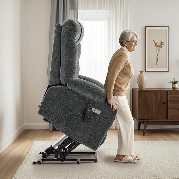 MCombo Oversized Power Lift Recliner Chair with Extended Footrest, Extra Wide 27.2" for Big and Tall Elderly People, Fabric R7399 (Dark Gray, Large-Oversize)