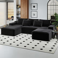 KAPEETOO U Shaped Modular Sectional Sofa with Left Chaise Ottoman, Boneless Couch with Deep Seat, Oversize 3-Seater Sofa U Shaped Set for Living Room Bedroom (Black)