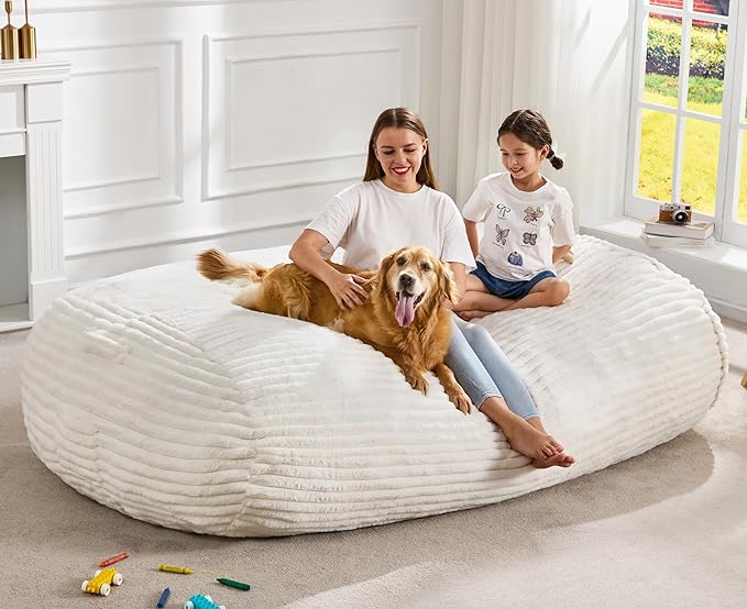 Hobestluk 6FT Bean Bag Chairs Adult Bean Bag with Portable Handle Comfy Large Bean Bag Lounge Chair with Removable Cover for Living Room Bedroom (Stripe White, 6FT)