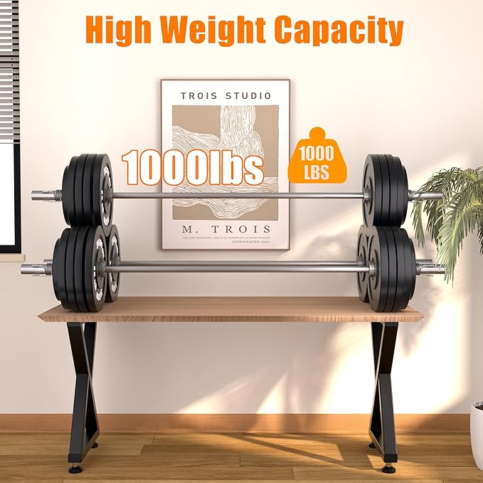 KOSEOO Metal Table Legs 28" x 17.7", Heavy Duty Steel Desk Legs with Adjustable Feet, 1000lbs Capacity, Modern Industrial Table Base for Dining, Kitchen, Office & DIY Tables, Set of 2, Black