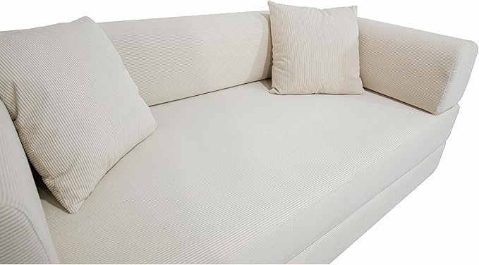 Modern Floor Sofa Bed with Bolster Pillows, Couch Bed,Foldable Sofa bigsize Sofa Convertible Lounger, Beige Corduroy