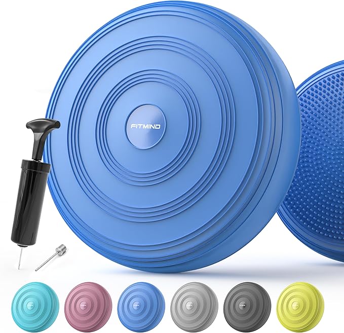 FITMIND Inflated Wobble Cushion,Circular Non-slip Texture for Comfortable Sitting,Extra Thick Dyna Disc with Pump for Core Strength,Wiggle Seat to Improve Posture,Fitness,660lb Load Capacity