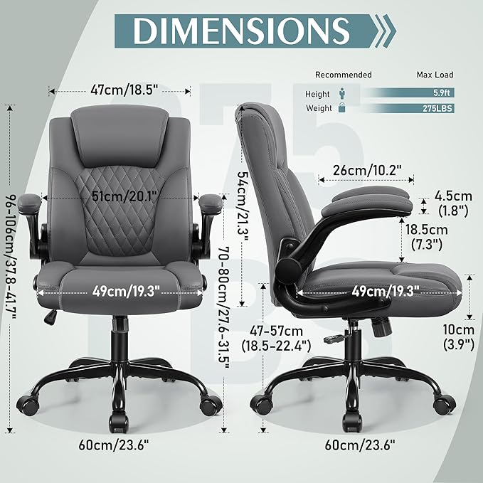 Leather Office Chair, PU Home Computer Desk Chairs with Ergonomic Back Support, 360°Swivel Free, Small Gaming Chair with Wheels and Adjustable Armrests, for Short People Use