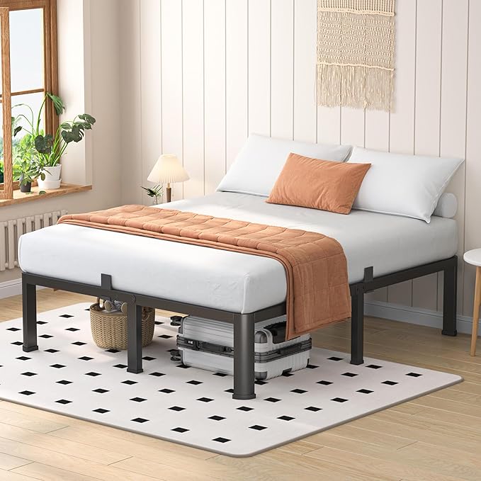 VIPSHOW 18 Inch California King Heavy Duty 3500 lbs Bed Frame with Round-Corner Legs & Anti-Squeak Design – Quick Assembly Metal Platform, No Box Spring Needed
