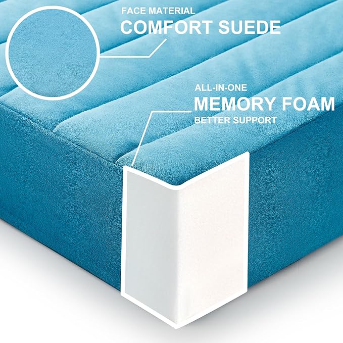 JKMAX 22 inches Floor Pillow for Adults - Large Meditation Cushion with Thick Foam & Soft Tufted Cover - Premium Outdoor Square Floor Cushion Seat - Yoga Pillow for Sitting On Floor - Peacock Blue