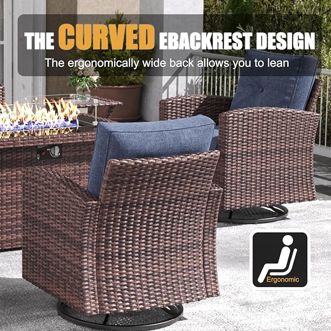 LayinSun 5 Pieces Patio Furniture Set with Swivel Chairs, Rattan Wicker Rocking Glide Chairs with Coffee Table Conversation Set